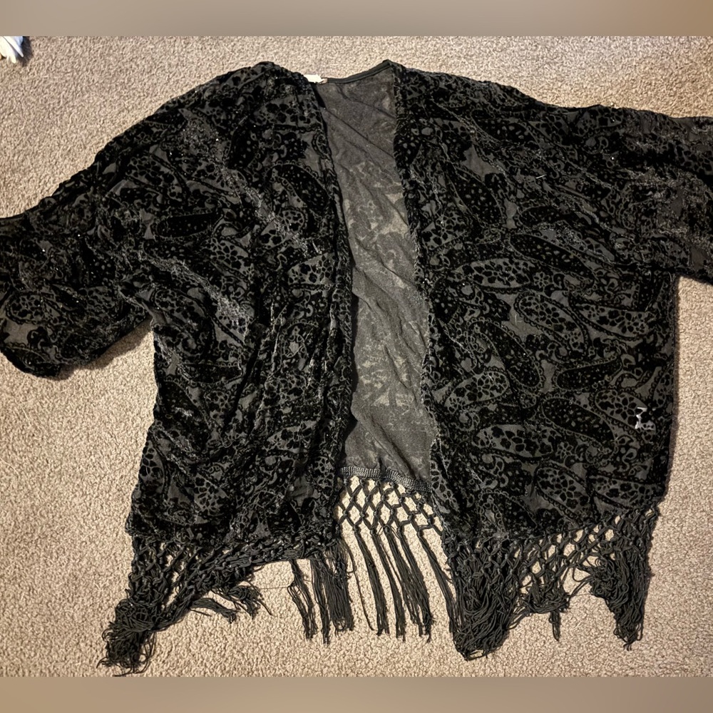 Waist length black fringe kimono from Gypsy warrior